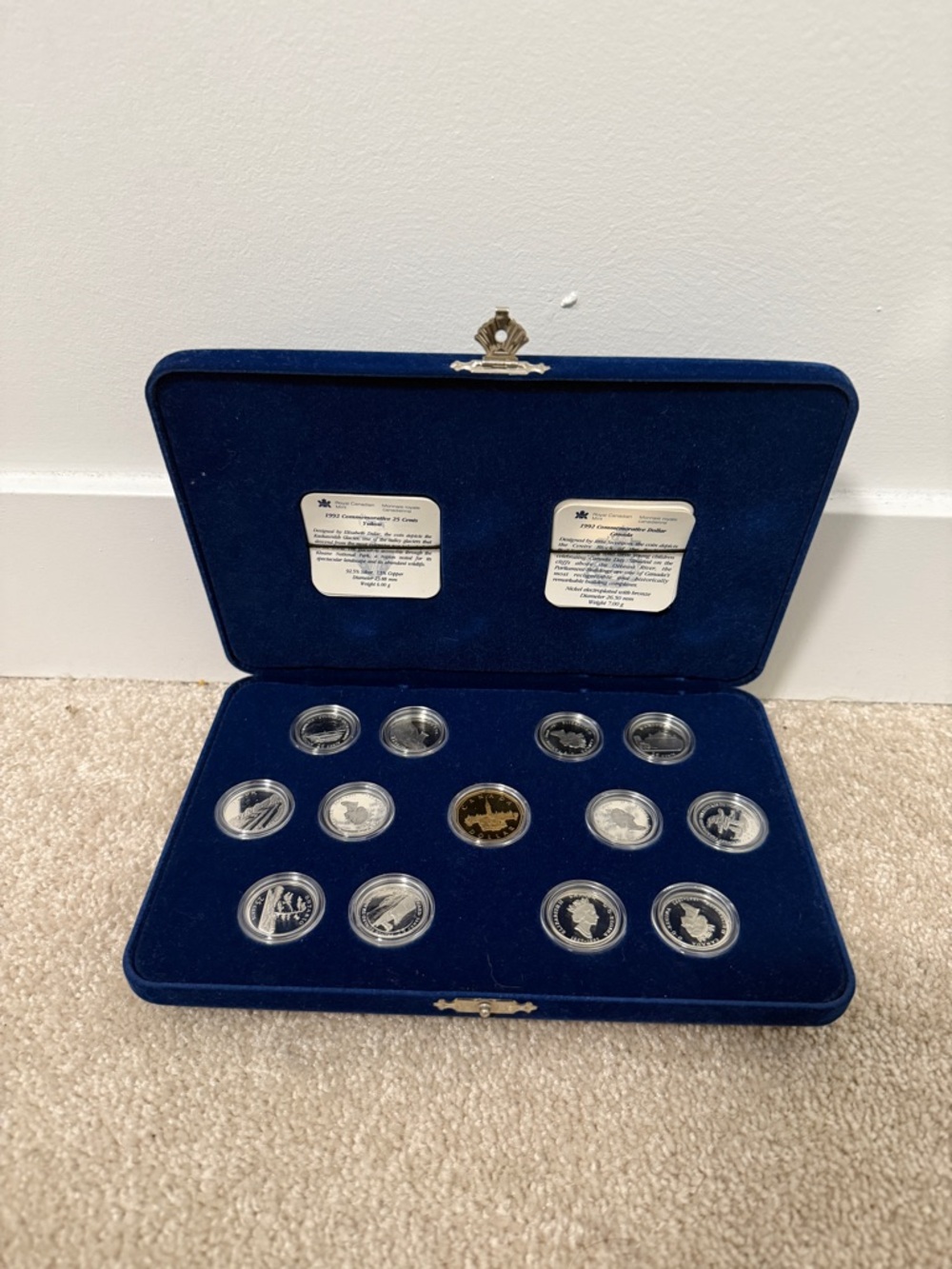 SOLD Canadian 125 anniversary Coin Collector Display Set in Navy Velvet